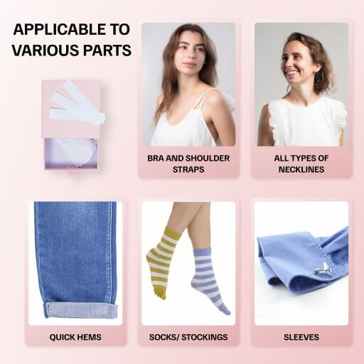 Apply the tape to any shoulder straps, necklines, socks, and sleeves.